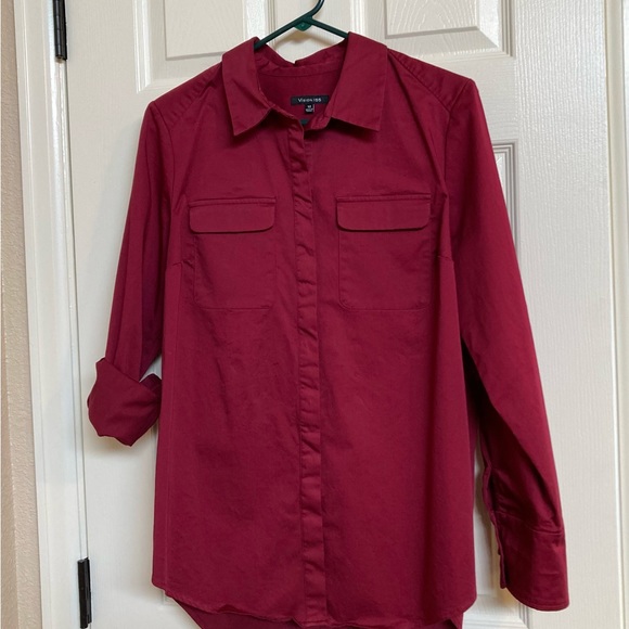 Beautiful button up shirt. Crisp burgundy red color. Worn twice. Size large. - Picture 12 of 12